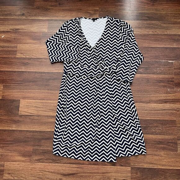 Talbots Chevron Faux Wrap Dress XLP Navy Stretch Jersey Comfort Casual Nautical - Picture 11 of 14